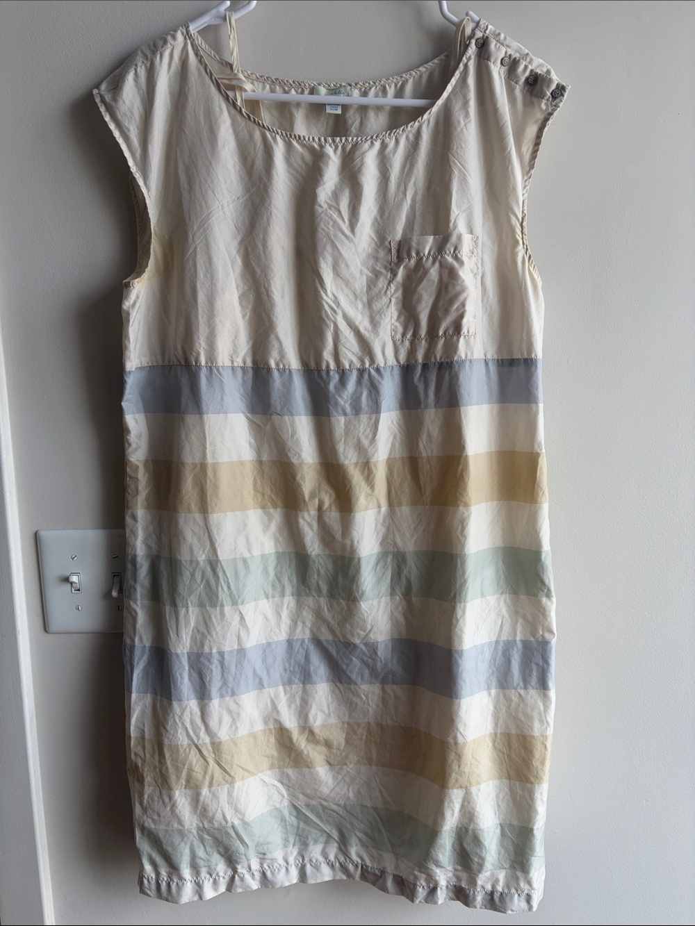 Anthropologie Striped Sleeveless Shift Dress in Cream, Blue, Tan, Green